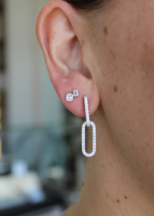 Aretes Doble Eslabón c/diamantes Oro