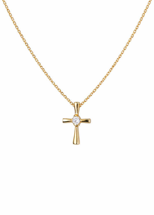 Collar Cruz c/diamante oro 10k