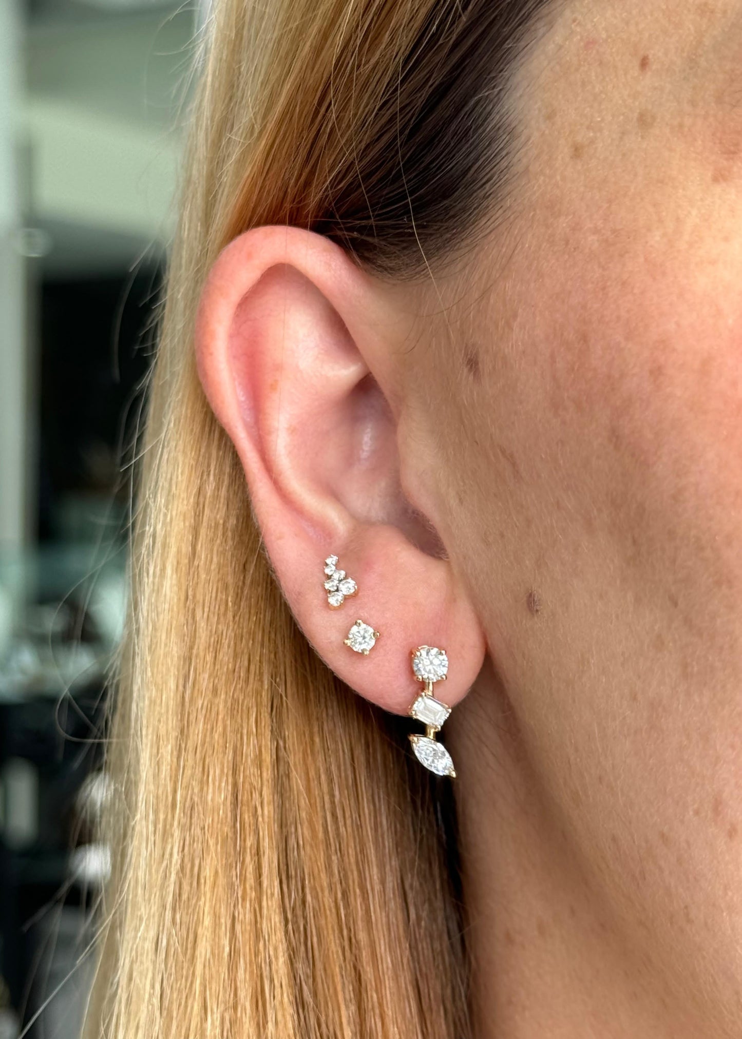 Triple Stone Earrings